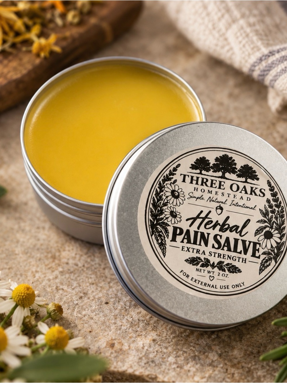 Three Oaks Homestead Herbal Pain Salve Extra Strength 2 oz
